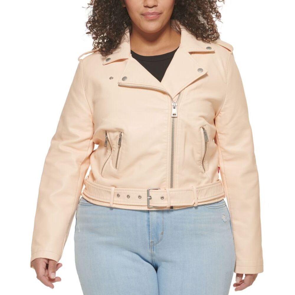 Levis Plus Size Faux Leather Belted Motorcycle Jacket